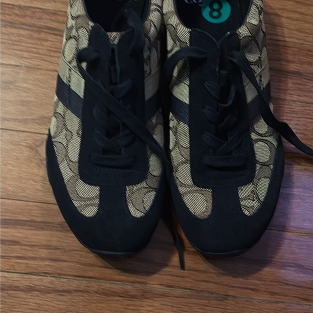 Coach Navy and Tan Patterned Sneakers